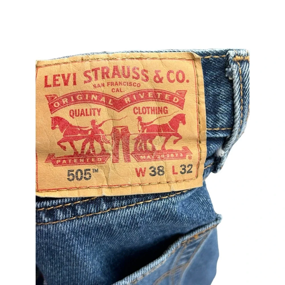 Levi Strauss 505‎ Regular Fit Straight Leg Jeans Blue Denim 38x32